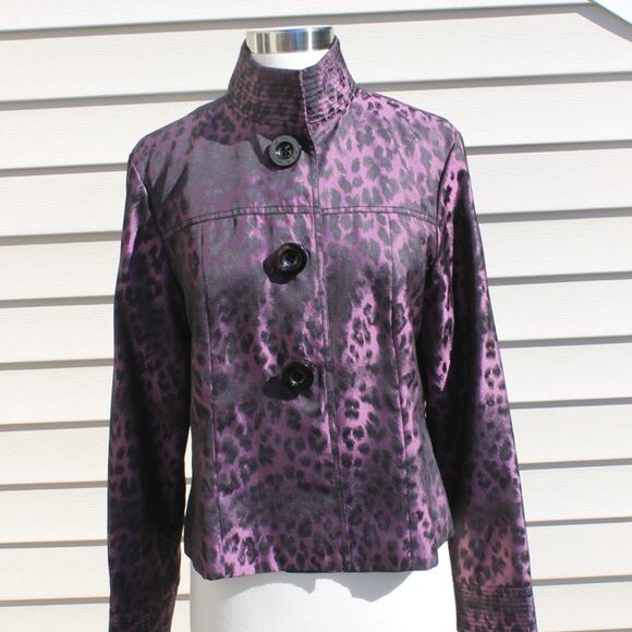 600 West Women's Purple & Black Animal Leopard Print Jacket Button Up Size 8 - Picture 7 of 14